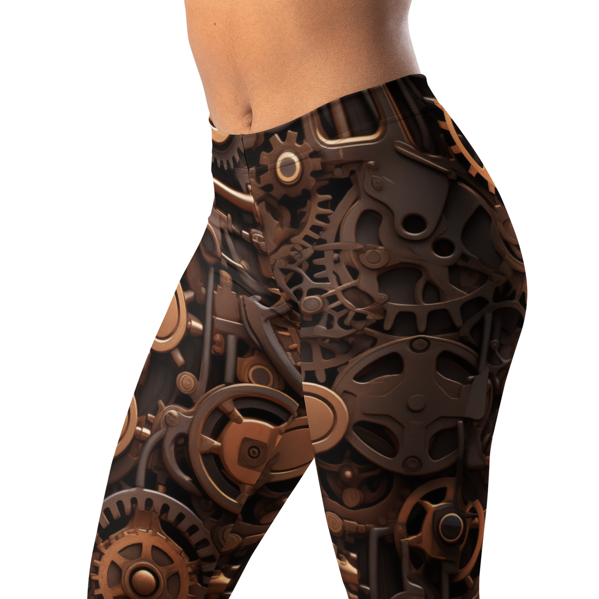 Clockwork mid-rise comfort leggings, waistband and pattern detail.