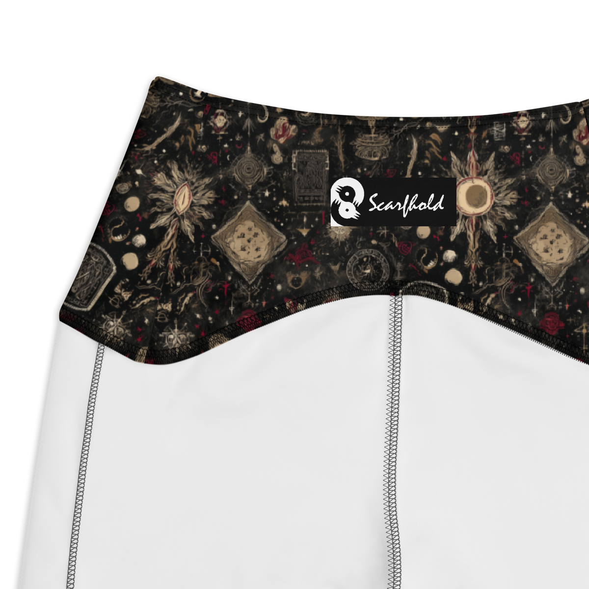 Codex Scarfhold high-waisted pocket leggings, inside-label and construction detail.