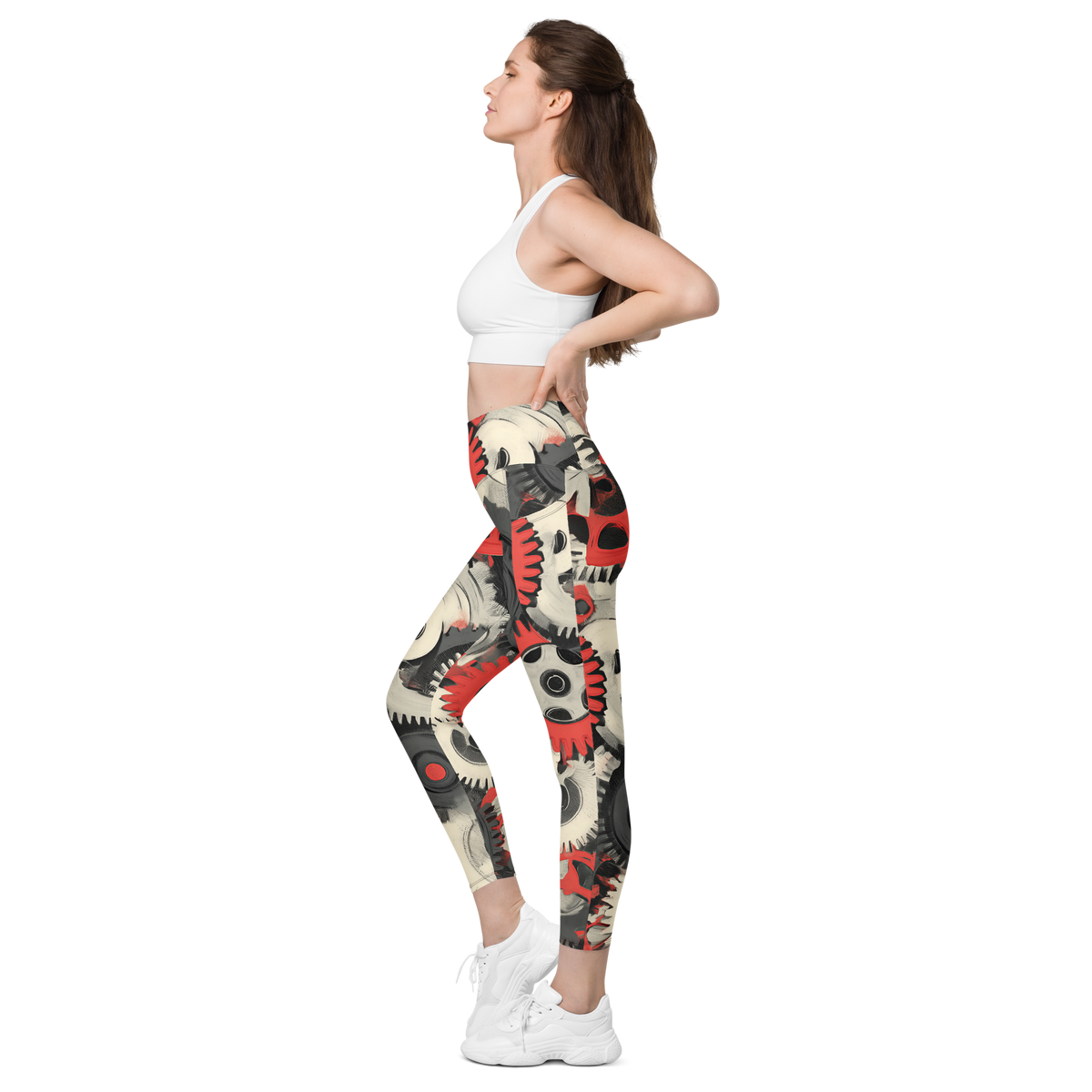 Coggetta Scarfhold Palette high-waisted pocket leggings, pocket-in-use view.