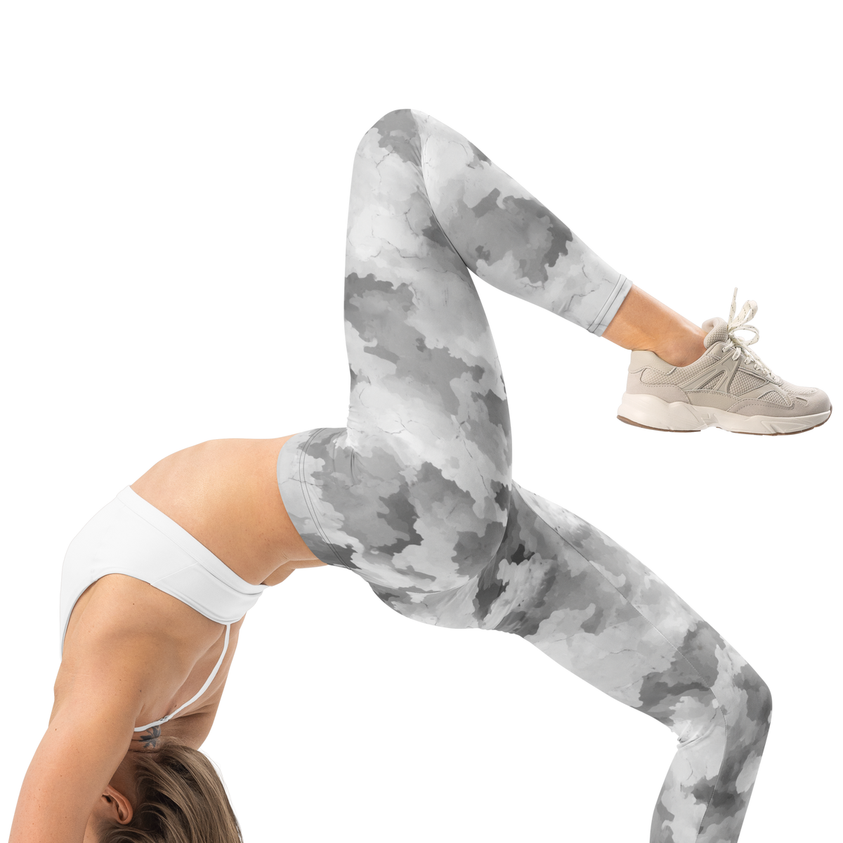 Conculous Haze Greyscale camouflage mid-rise comfort leggings, right-side view.