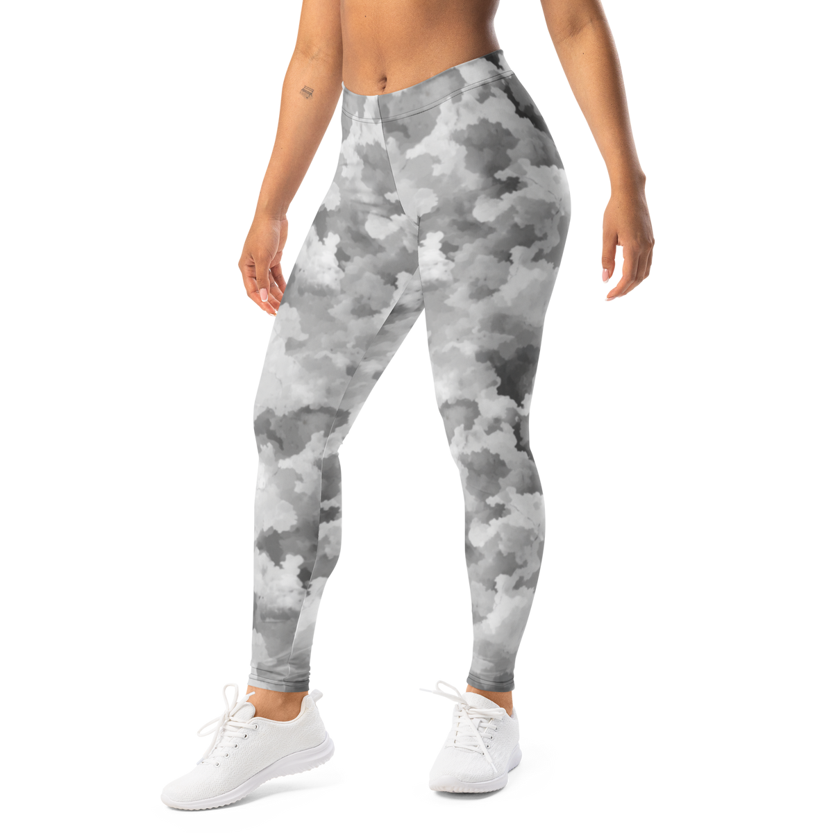 Conculous — Haze · Greyscale mid-rise everyday leggings, left-front view.