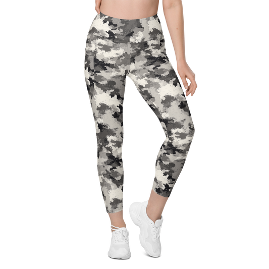 Conculous — Static · Greyscale high-waisted pocket leggings, front view.
