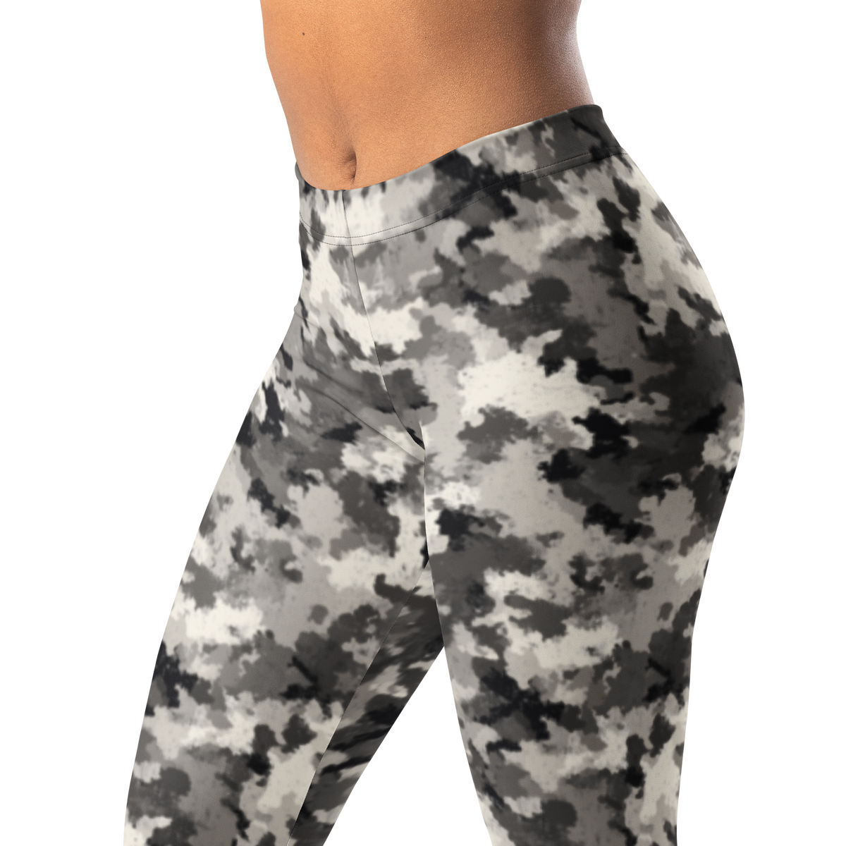 Conculous — Static · Greyscale mid-rise everyday leggings, waistband and pattern detail.