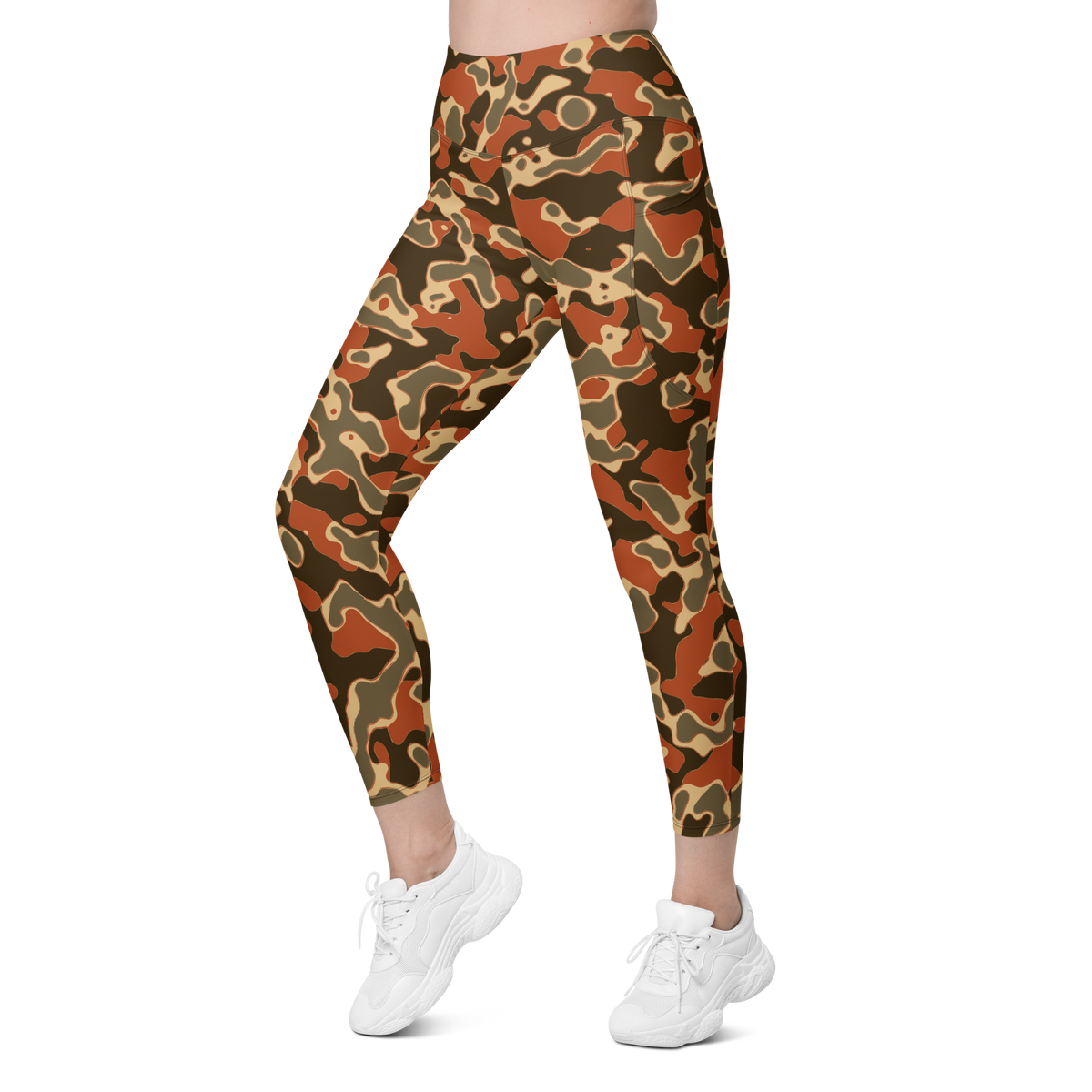 Copse Fall 1 high-waisted pocket leggings, left-front view.