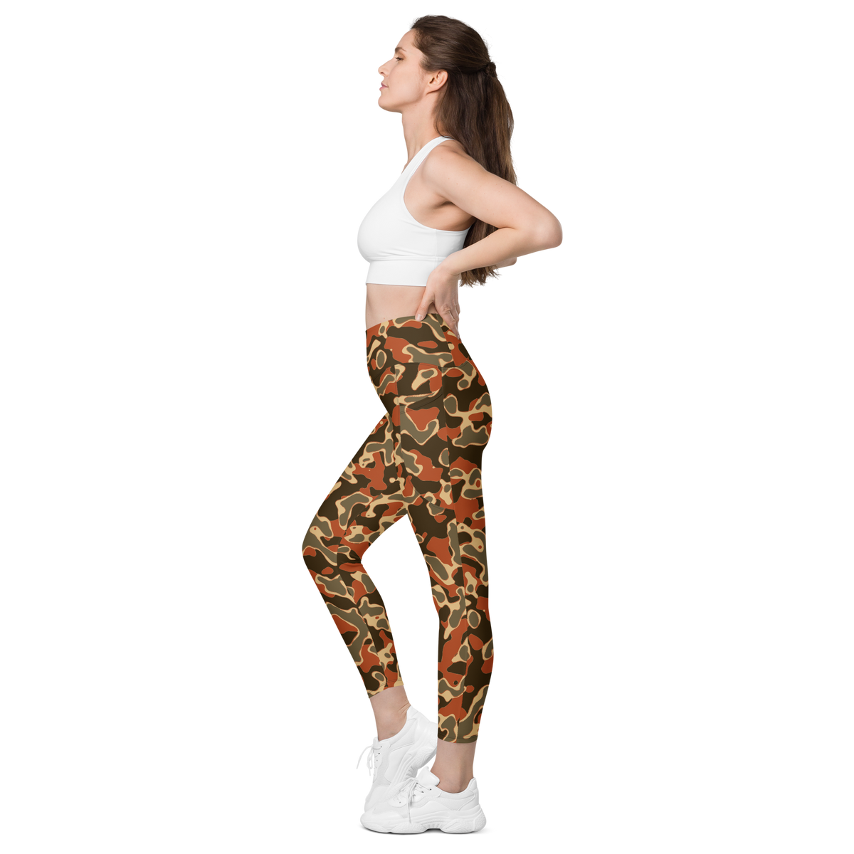 Copse Fall 1 high-waisted pocket leggings, pocket-in-use view.