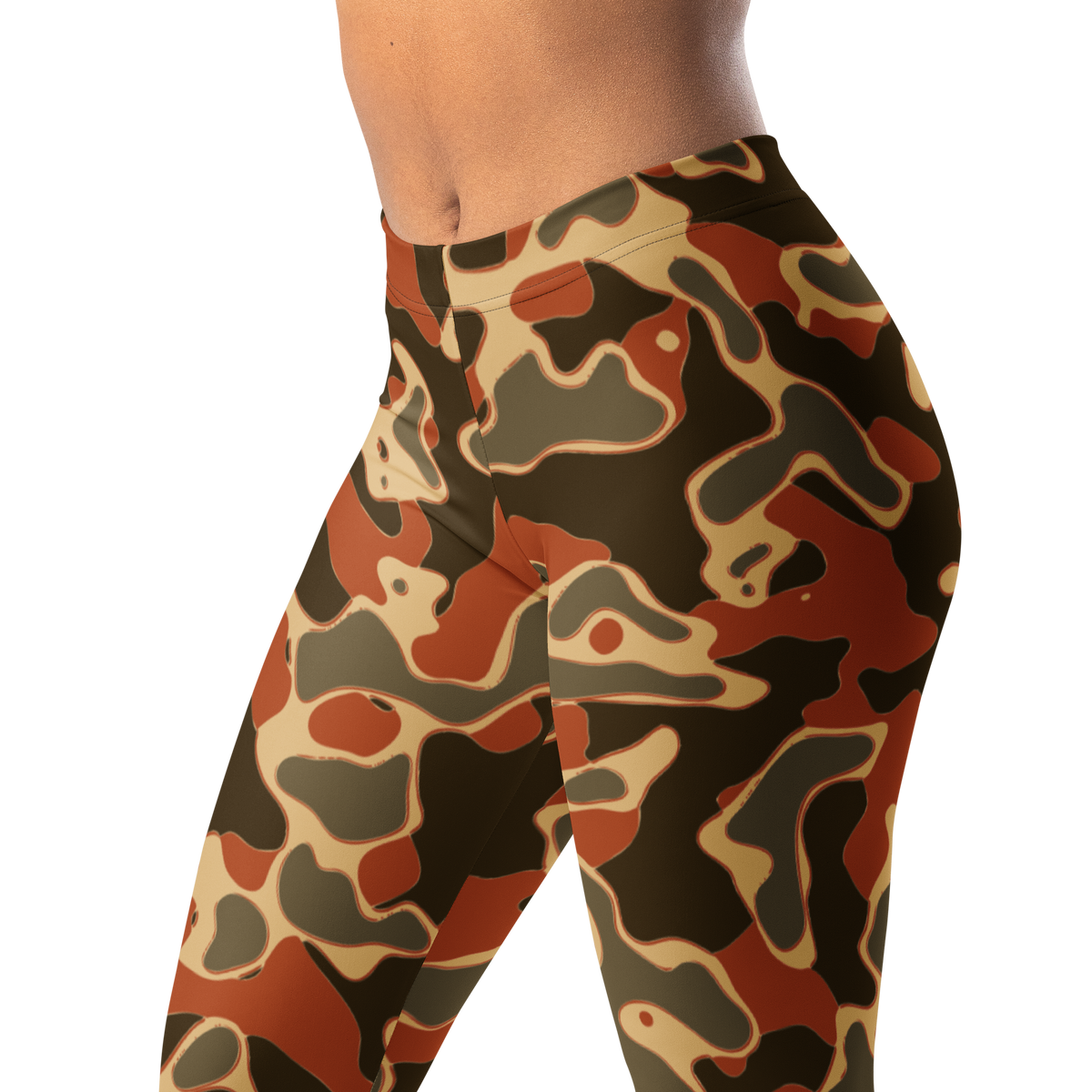 Copse Fall mid-rise comfort leggings, waistband and pattern detail.