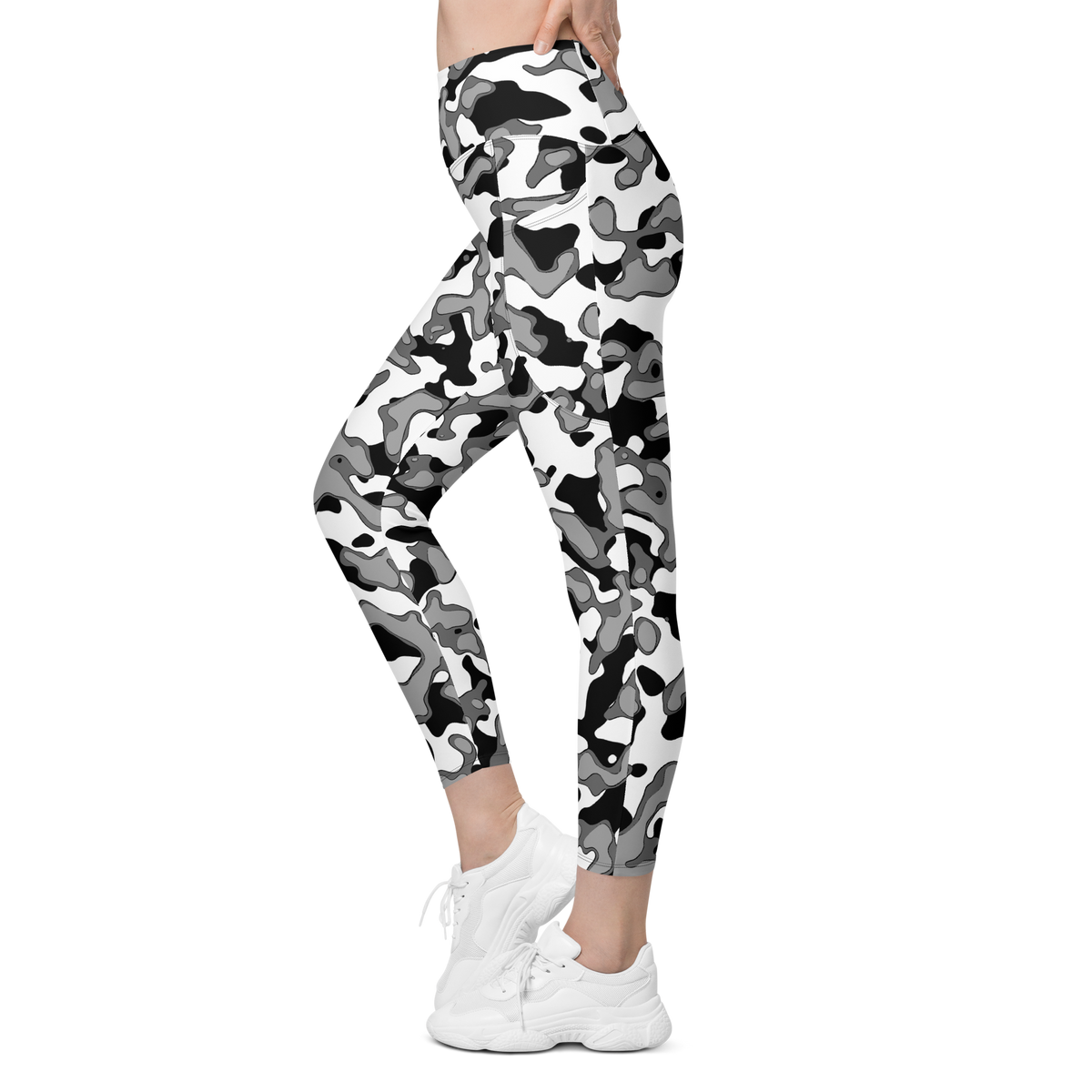 Copse Greyscale high-waisted pocket leggings, movement view.