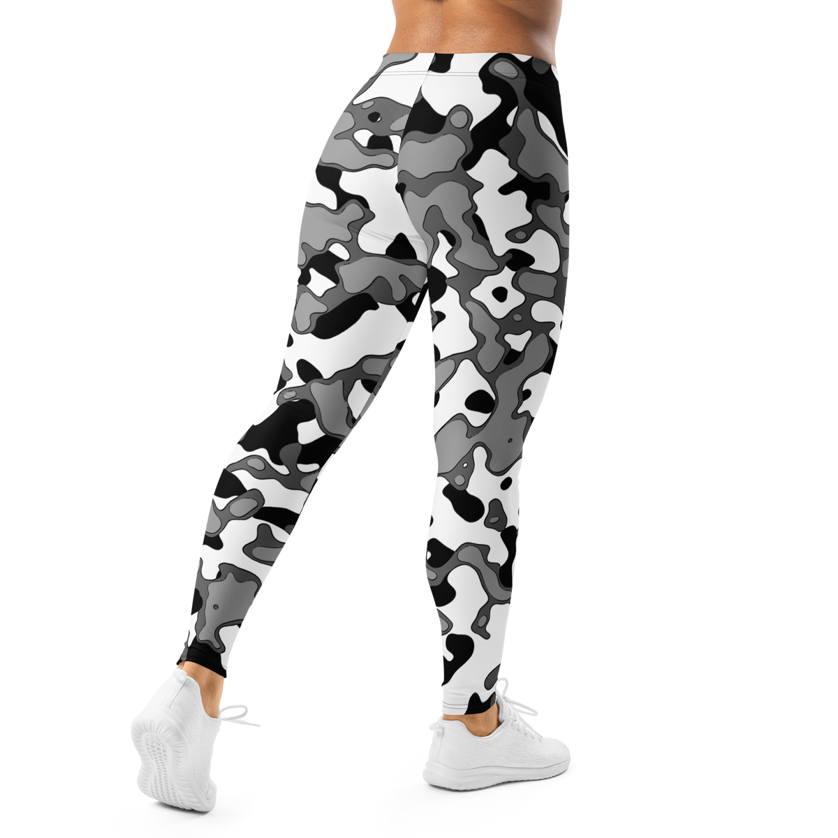 Copse Greyscale mid-rise comfort leggings, back view.