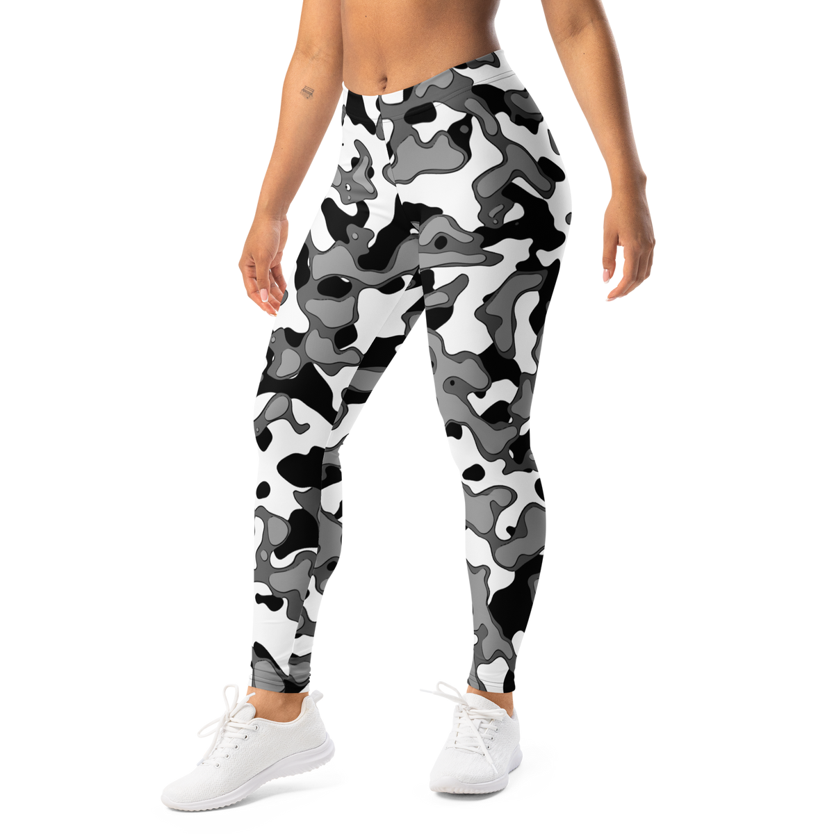 Copse Greyscale mid-rise comfort leggings, left-front view.