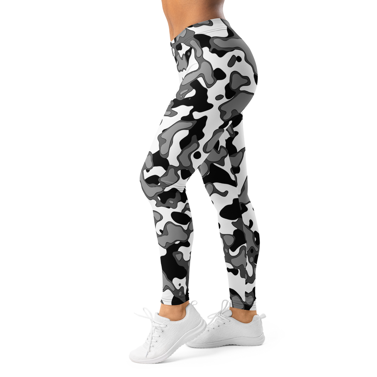 Copse Greyscale mid-rise comfort leggings, left-side view.