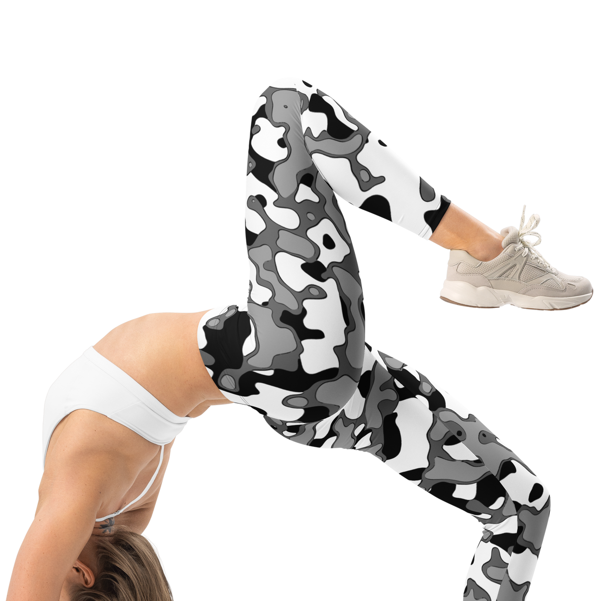Copse Greyscale mid-rise comfort leggings, right-side view.