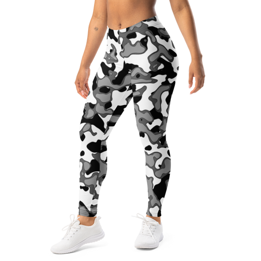 Copse · Greyscale mid-rise everyday leggings, left-front view.