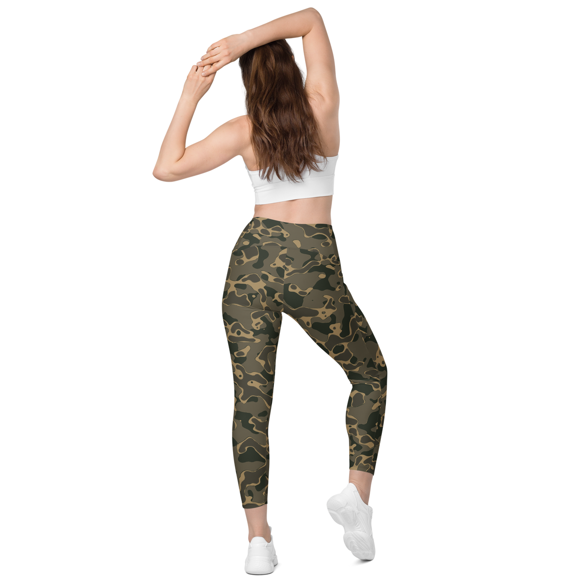 Copse Woodland high-waisted pocket leggings, back view.
