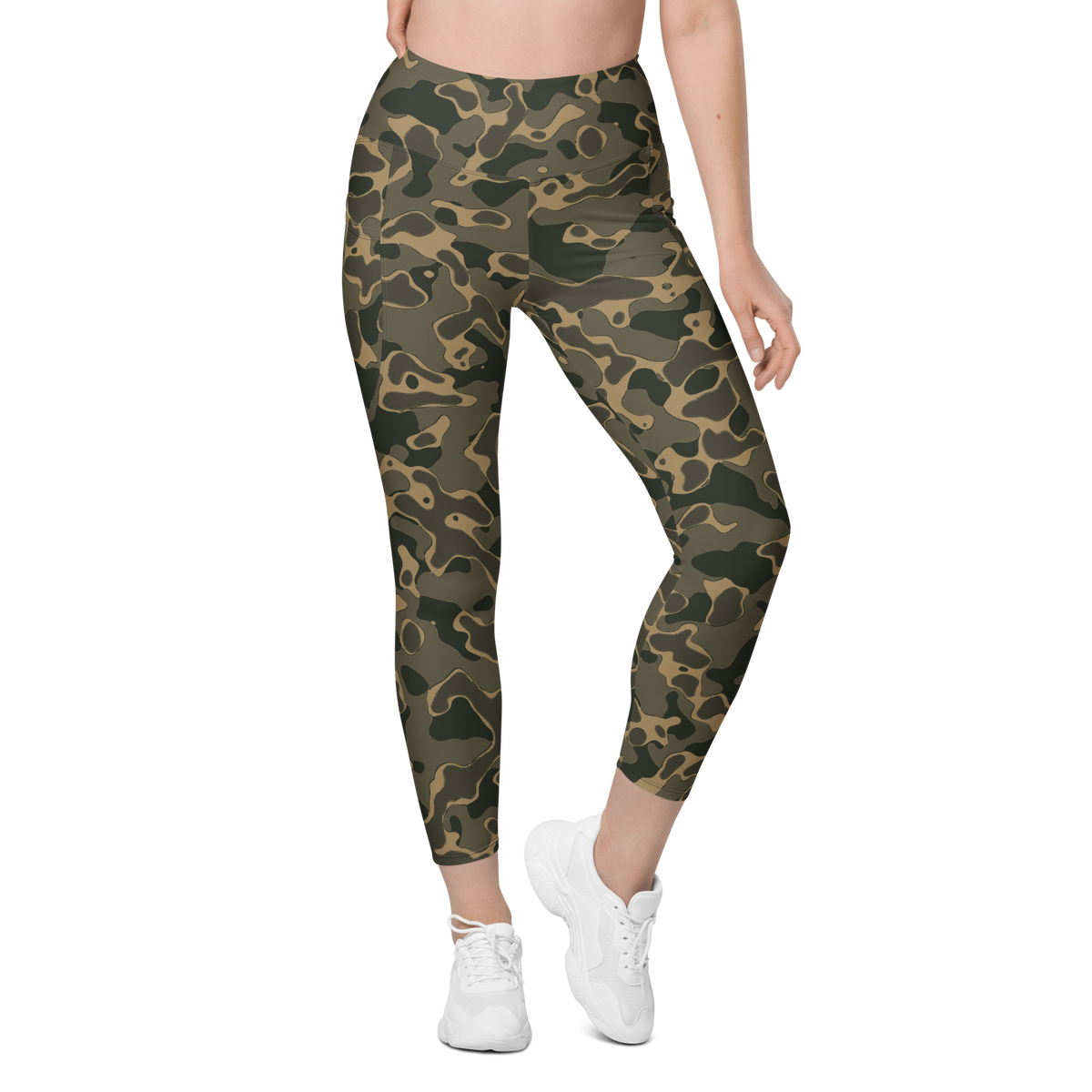 Copse Woodland high-waisted pocket leggings, front view.