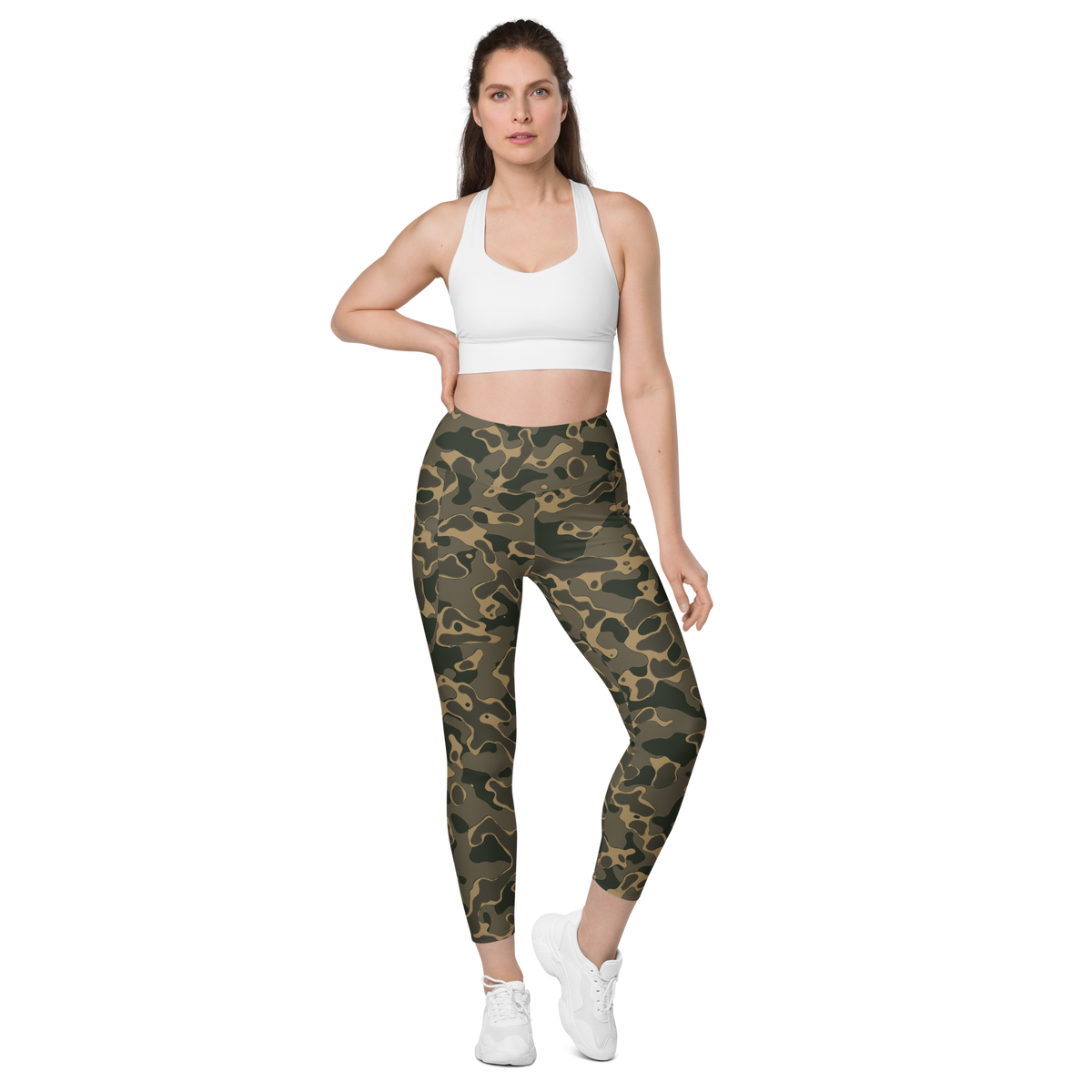 Copse Woodland high-waisted pocket leggings, straight-front view.