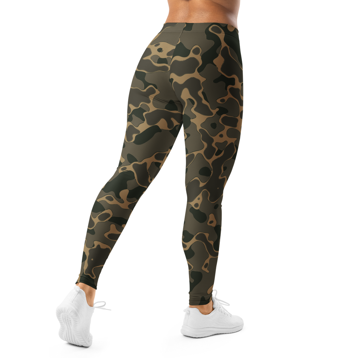 Copse Woodland mid-rise comfort leggings, back view.