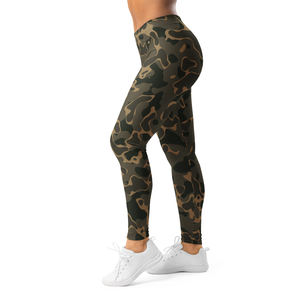 Copse Woodland mid-rise comfort leggings, left-side view.