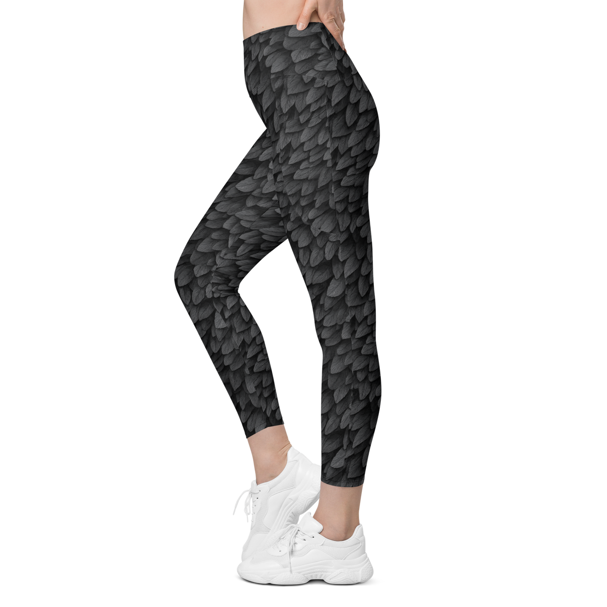 Corvid Greyscale high-waisted pocket leggings, movement view.