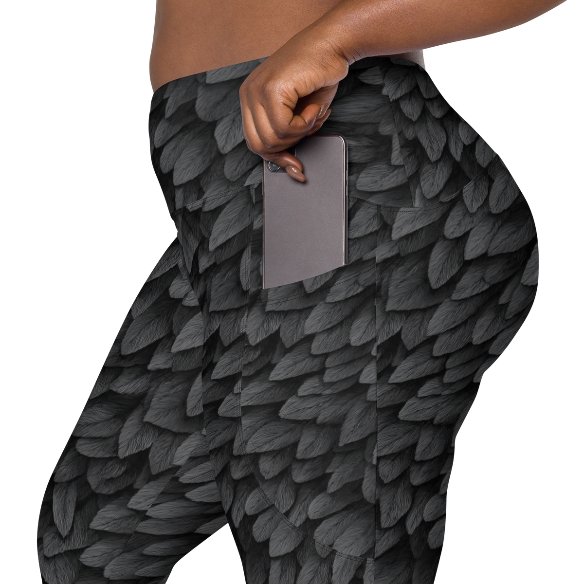Corvid Greyscale high-waisted pocket leggings, rear pocket detail.