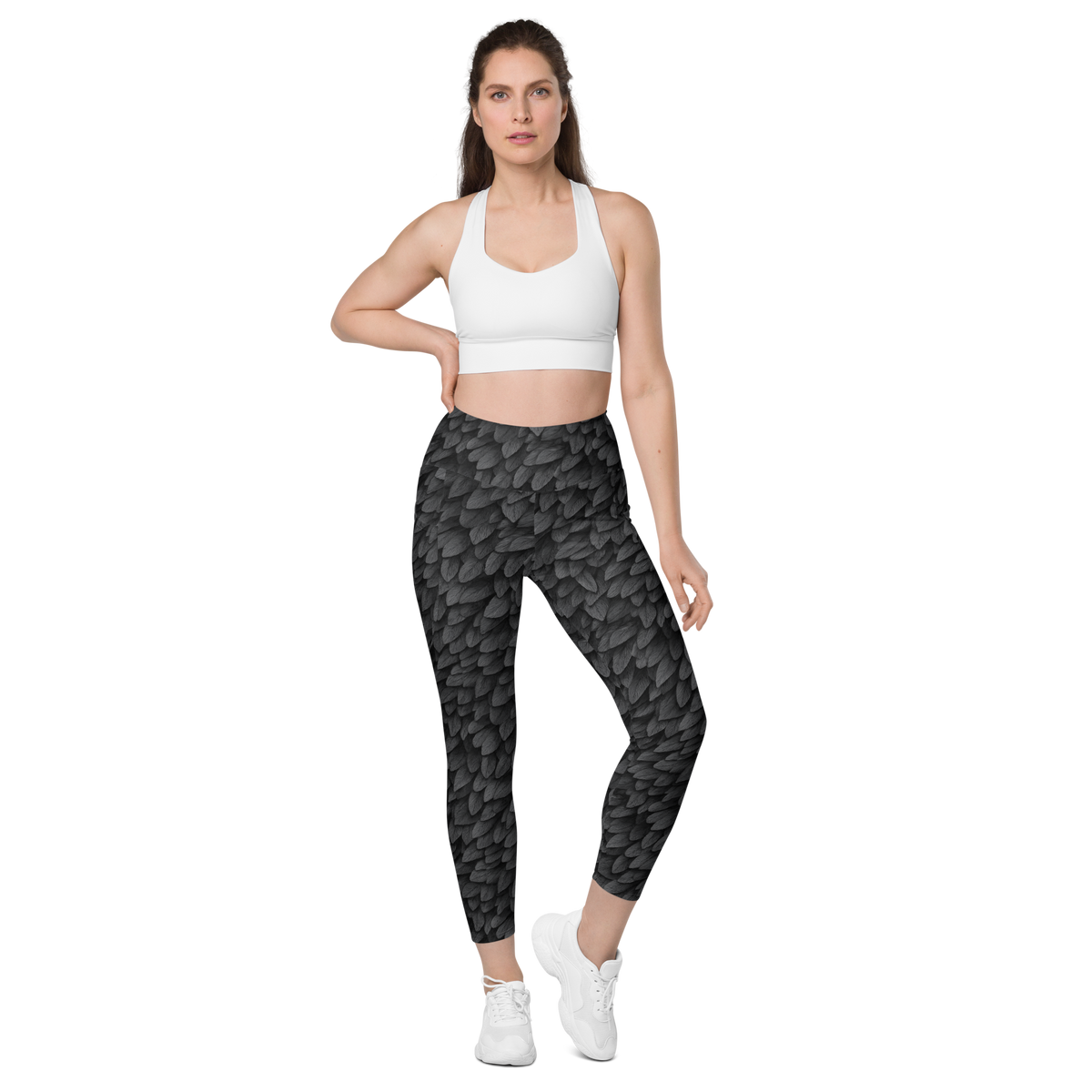 Corvid Greyscale high-waisted pocket leggings, straight-front view.