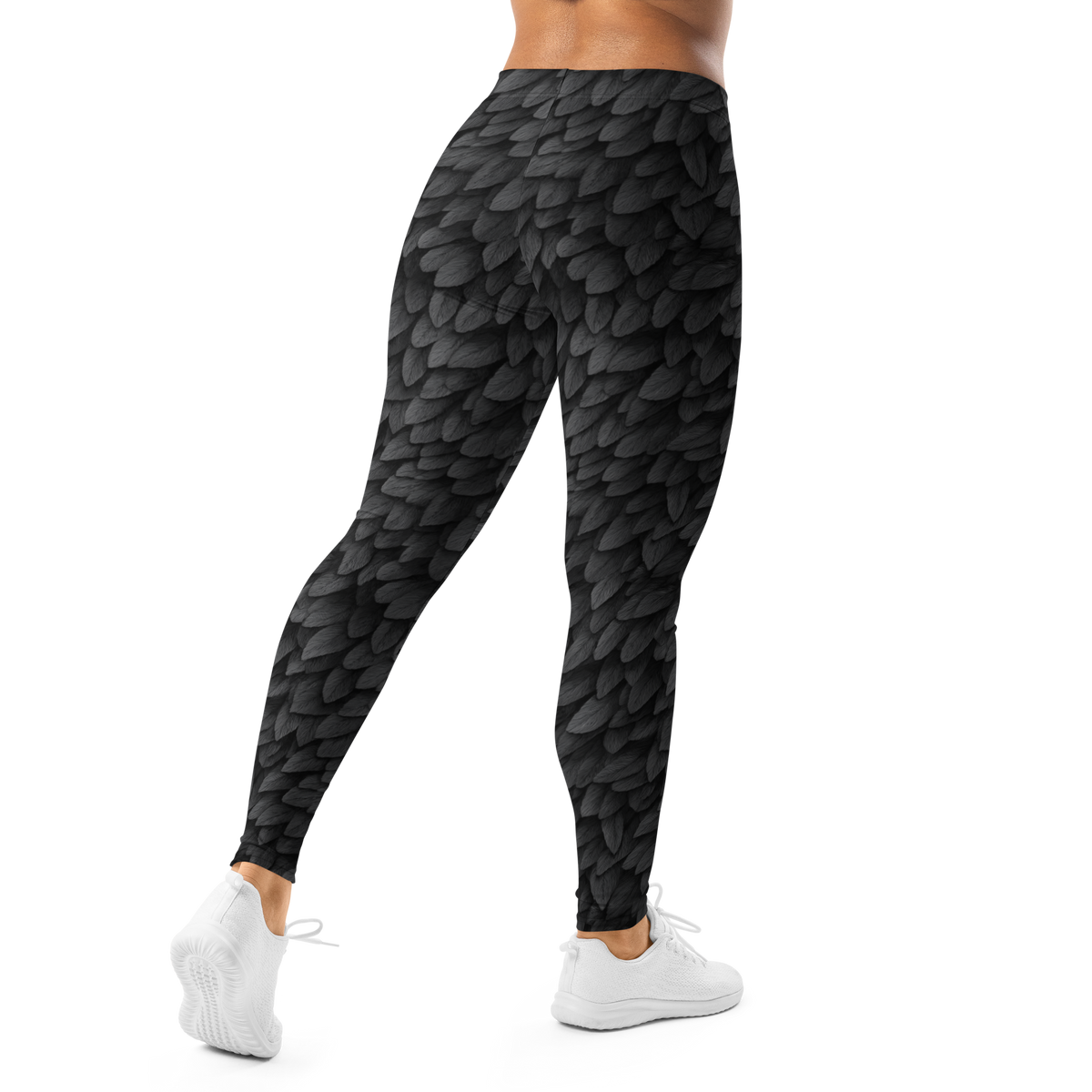Corvid Greyscale mid-rise comfort leggings, back view.