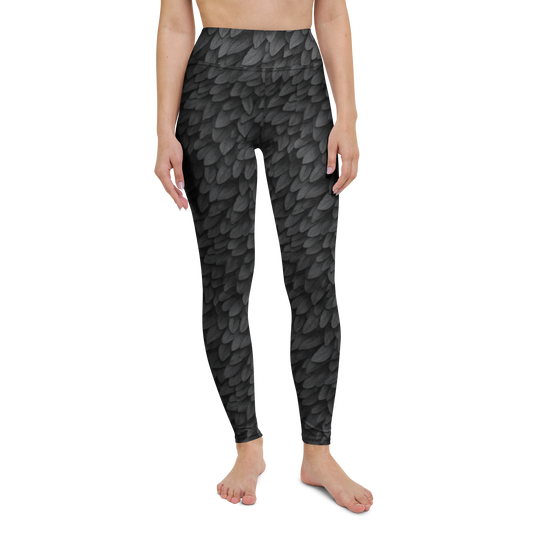 Corvid · Greyscale high-waisted yoga leggings, straight front view, barefoot.