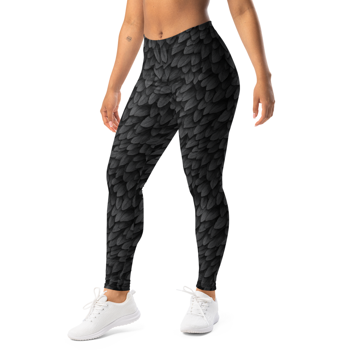 Corvid · Greyscale mid-rise everyday leggings, left-front view.