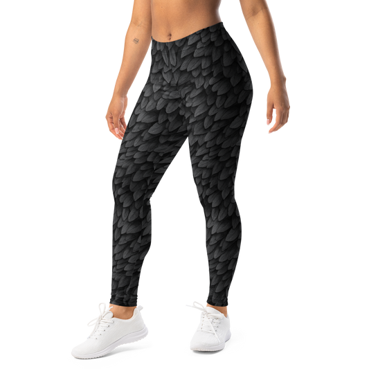 Corvid · Greyscale mid-rise everyday leggings, left-front view.