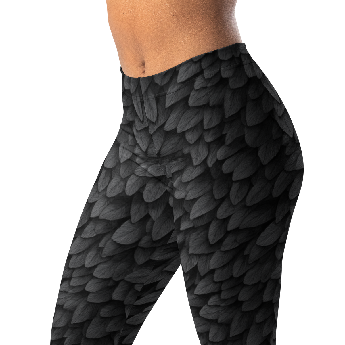 Corvid · Greyscale mid-rise everyday leggings, waistband and pattern detail.