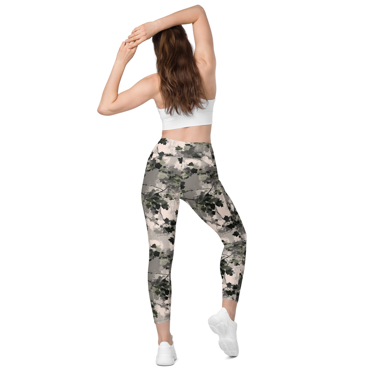 Detrita Original camouflage high-waisted pocket leggings, back view.
