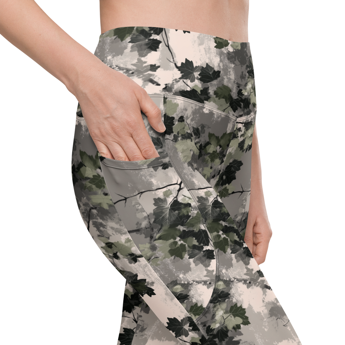 Detrita Original camouflage high-waisted pocket leggings, pocket detail.