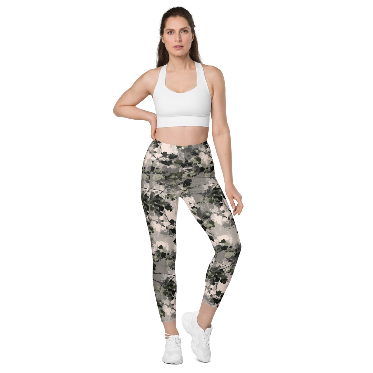 Detrita Original camouflage high-waisted pocket leggings, straight-front view.