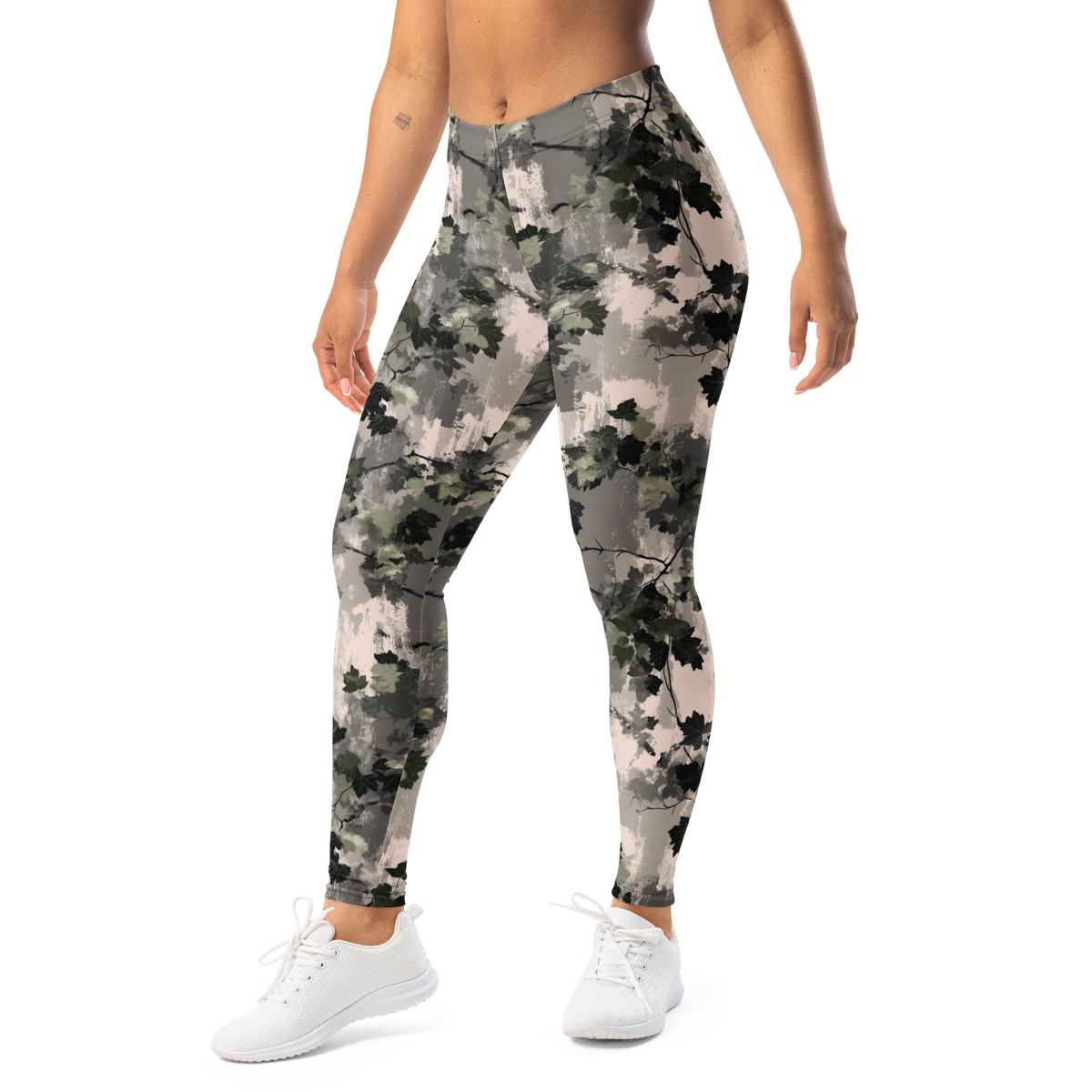 Detrita Urban camouflage mid-rise comfort leggings, left-front view.