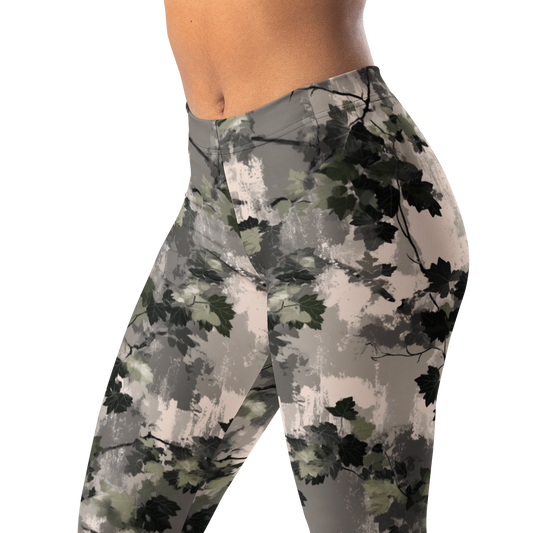 Detrita Urban camouflage mid-rise comfort leggings, waistband and pattern detail.