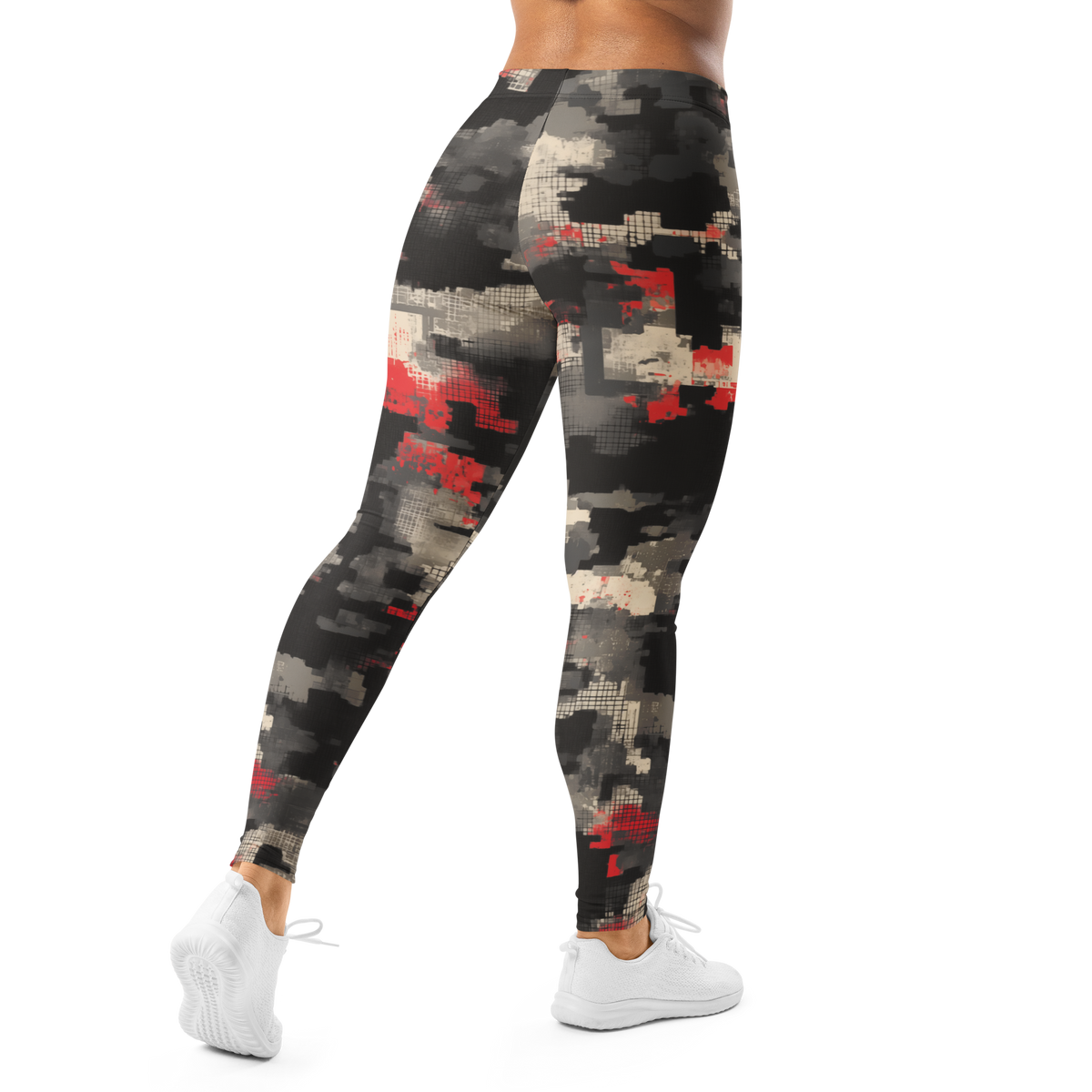 Glitchette Scarfhold Large-Scale camouflage mid-rise comfort leggings, back view.