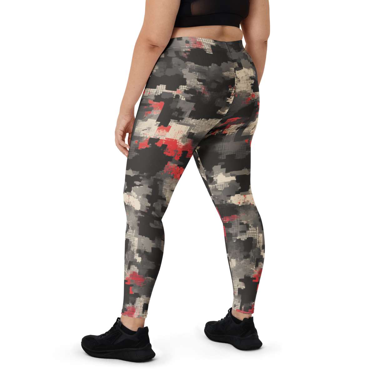 Glitchette Scarfhold Large-Scale camouflage mid-rise comfort leggings, oversize-fit back view.