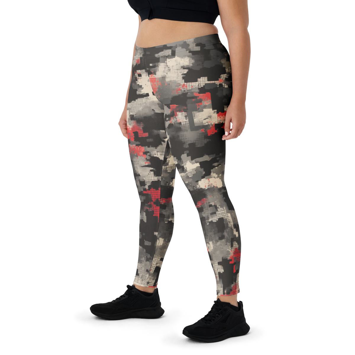 Glitchette Scarfhold Large-Scale camouflage mid-rise comfort leggings, oversize-fit front view.