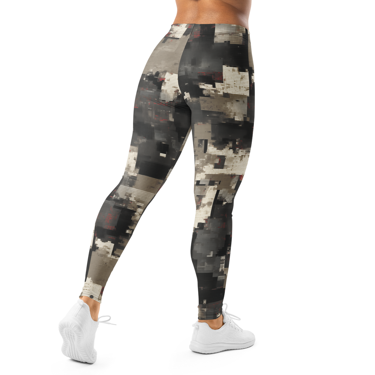 Glitchette Scarfhold Large-Scale camouflage mid-rise comfort leggings, back view.