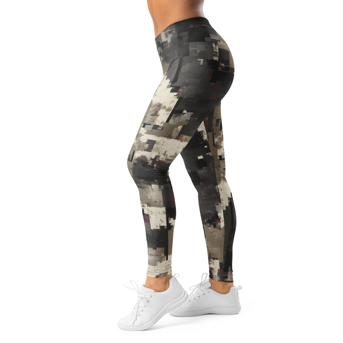 Glitchette Scarfhold Large-Scale camouflage mid-rise comfort leggings, left-side view.