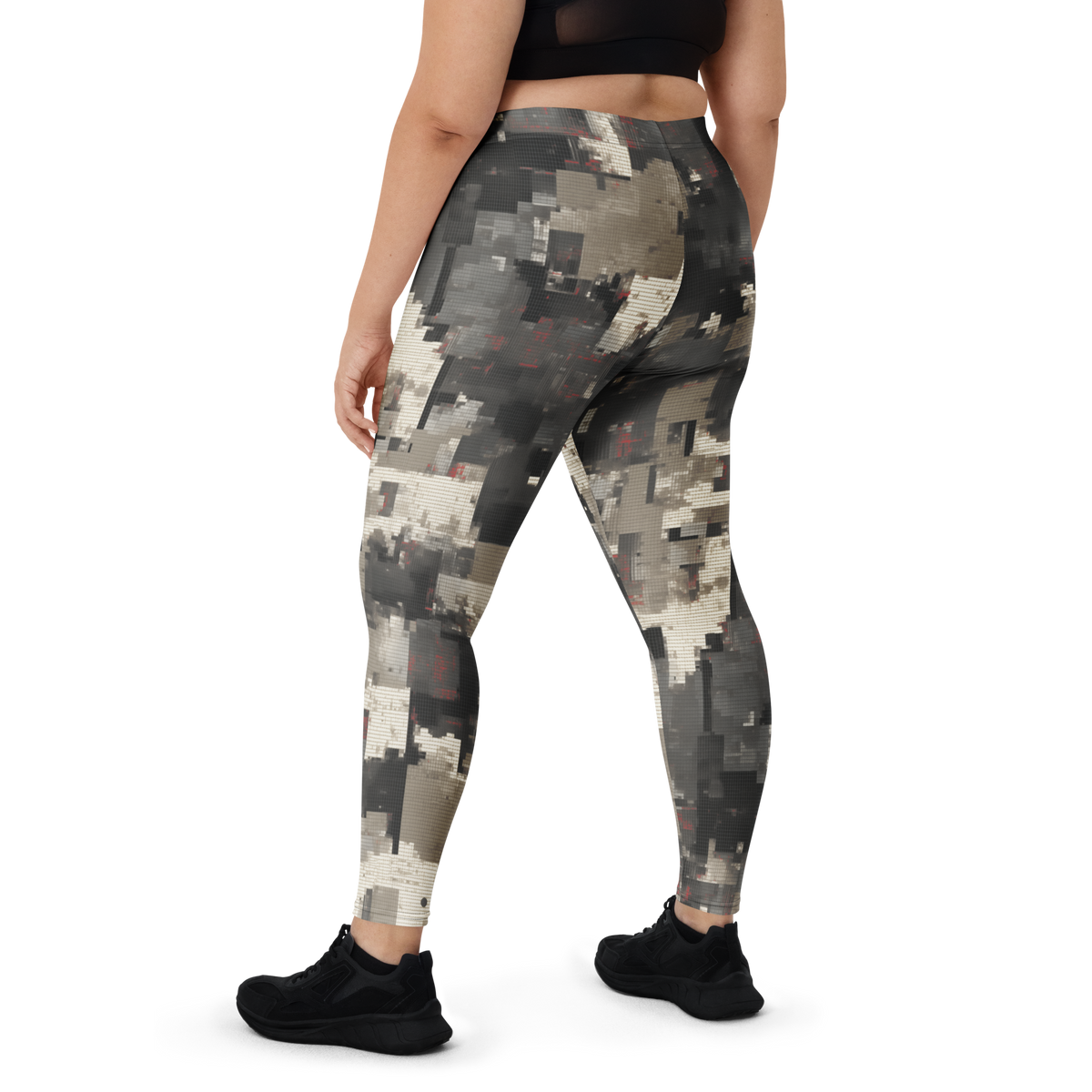 Glitchette Scarfhold Large-Scale camouflage mid-rise comfort leggings, oversize-fit back view.