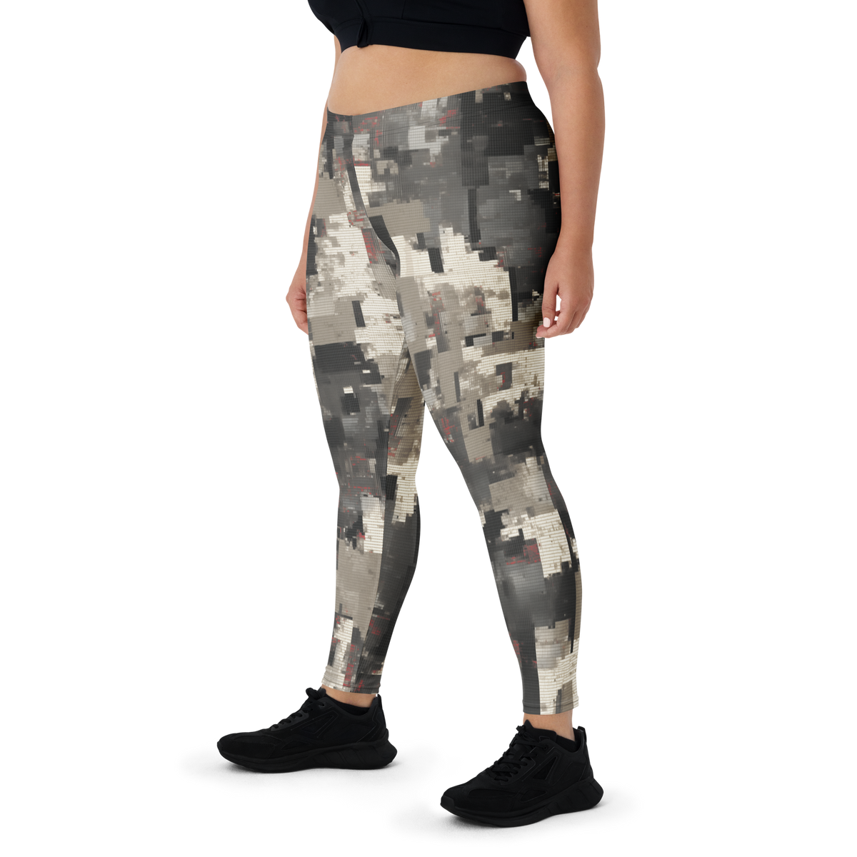 Glitchette Scarfhold Large-Scale camouflage mid-rise comfort leggings, oversize-fit front view.