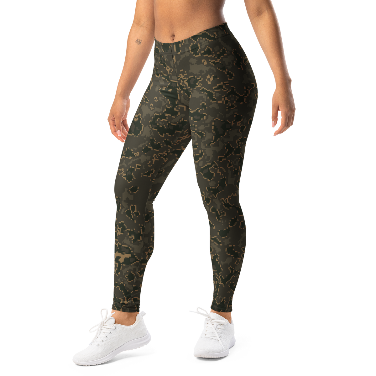 Digita Cellular Fracture Woodland mid-rise comfort leggings, left-front view.