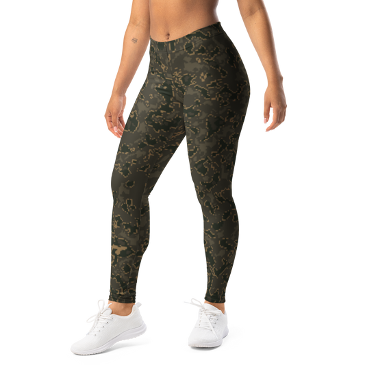 Digita — Cellular Fracture · Woodland mid-rise everyday leggings, left-front view.