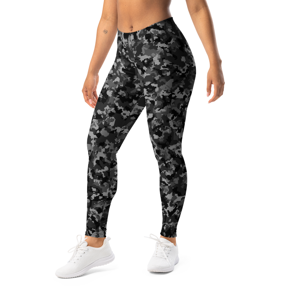 Digita Contour Static Greyscale mid-rise comfort leggings, left-front view.