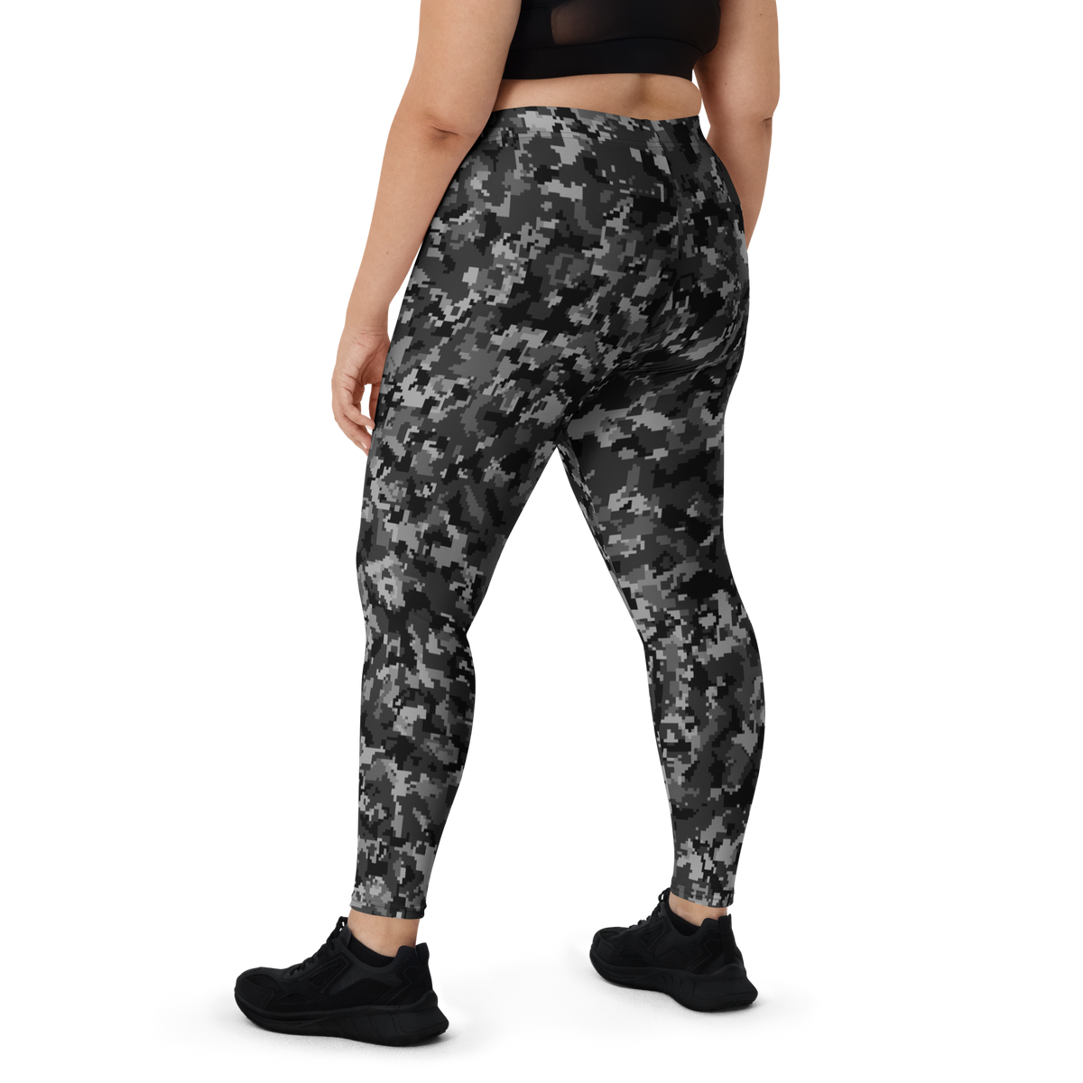 Digita Contour Static Greyscale mid-rise comfort leggings, oversize-fit back view.