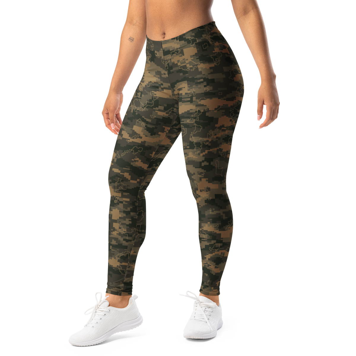Digita Contour Static Woodland mid-rise comfort leggings, left-front view.