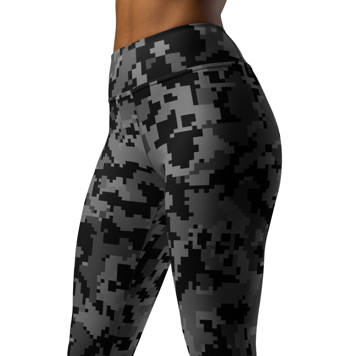 Digita Greyscale 1 camouflage high-waisted yoga leggings, close pattern view.