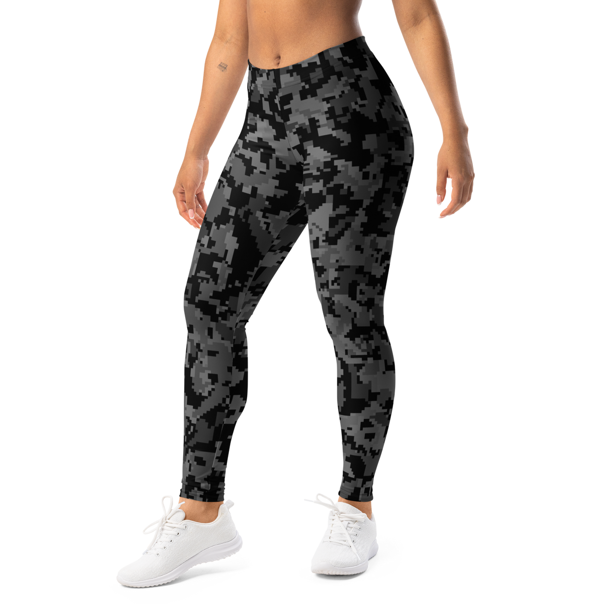 Digita Greyscale 1 camouflage mid-rise comfort leggings, left-front view.