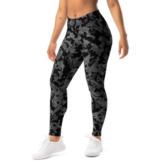 Digita Greyscale 1 camouflage mid-rise comfort leggings, left-front view.