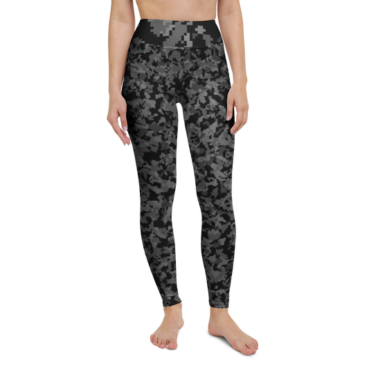 Digita · Greyscale · 1 high-waisted yoga leggings, straight front view, barefoot.